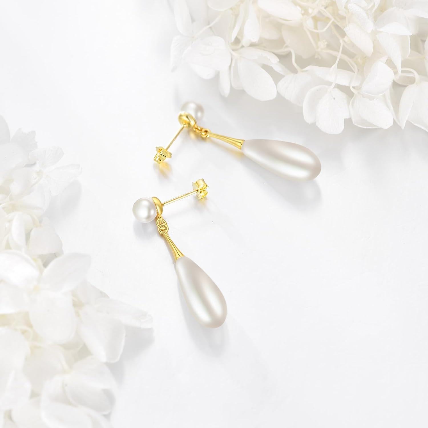 Sterling Silver Pearl Dangle Drop Earrings for Women Birthday Gifts-0-4
