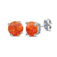wholesale 925 Sterling Silver Green Fire Opal Round Stud Earrings - Multiple Sizes & Colors for Women Men Gifts-Mexican Light Orange