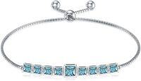 wholesale TOUPOP Bracelet For Women Sterling Silver Classic Birthstone Tennis Bracelet With Fashion Jewelry Gifts For Women Teen Girls Friend Birthday | Adjustable Silder (d-03-march-aquamarine), 7+2 -undefined