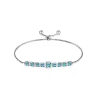 TOUPOP Sterling Silver Aquamarine Tennis Bracelet | Adjustable-undefined