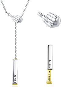 wholesale  Sterling Silver Be Kind of a Bitch Necklace with Square Tube Pendant -Silver and gold necklace