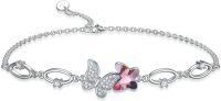 wholesale 925 Sterling Silver Pink Crystal Butterfly Charm Bracelet for Girls & Teenagers-Butterfly Bracelet with Pink Crystal