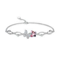 wholesale 925 Sterling Silver Pink Crystal Butterfly Charm Bracelet for Girls & Teenagers-Butterfly Bracelet with Pink Crystal