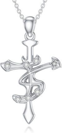 wholesale 925 Sterling Silver Zodiac Constellation Star Cross Pendant Necklace with Cubic Zirconia Stones and Chain 45cm Length-Aries