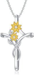 wholesale 925 Sterling Silver Gold Plated Sunflower Cross Pendant Necklace for Women 45cm Chain -0-0