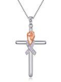 wholesale 925 Sterling Silver Pink Ribbon Fist Cross Pendant Necklace for Women - Breast Cancer Awareness Jewelry-0-0