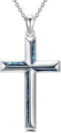 wholesale 925 Sterling Silver Blue Abalone Shell Inlay Cross Pendant Necklace for Women and Men Christian Gifts-0-0