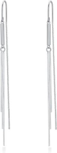 wholesale 925 Sterling Silver Threader Drop Dangle Chain Earrings for Women Gift Jewelry-Long Charm