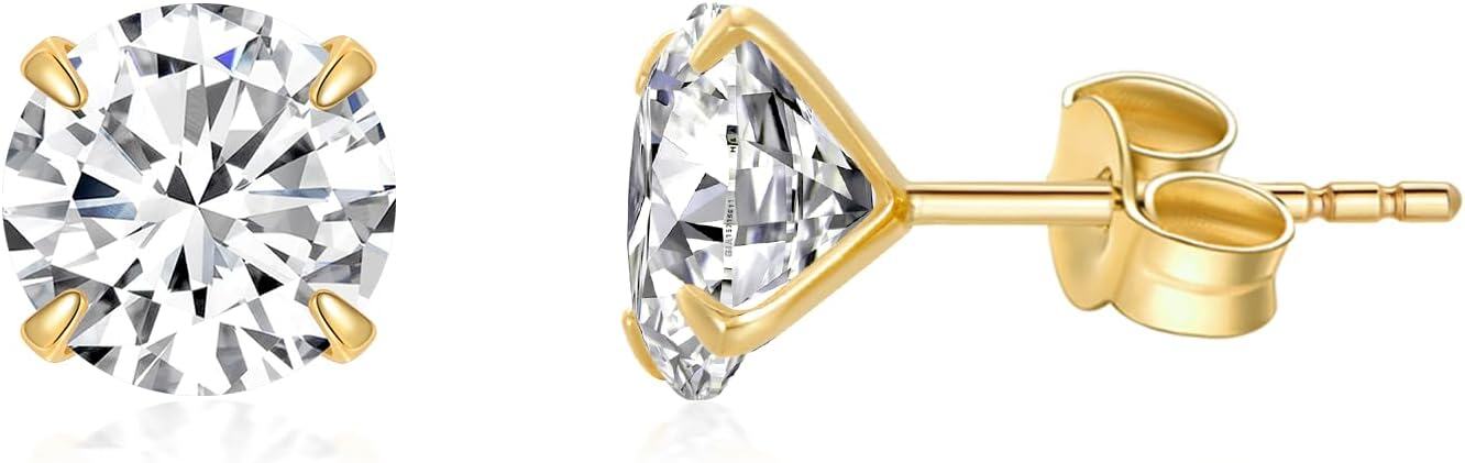 14K Yellow Gold Simulated Diamond Stud Earrings-0-1