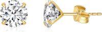 wholesale 14K Yellow Gold Simulated Diamond Stud Earrings-4-April-White Sapphire