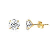 wholesale 14K Yellow Gold Simulated Diamond Stud Earrings-4-April-White Sapphire