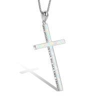 wholesale 925 Sterling Silver Cross Pendant With Blue Opal And Philippians Inscription-White Opal