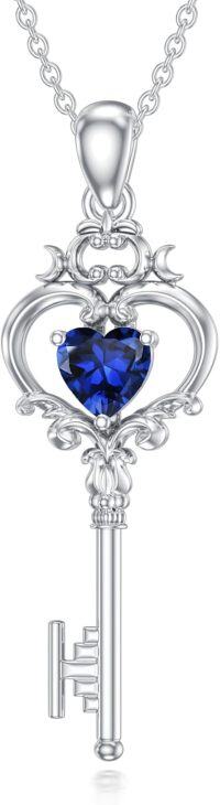 wholesale Metal Stone Birthstone Key Pendant Necklace Gift for Women-September(Created Sapphire)
