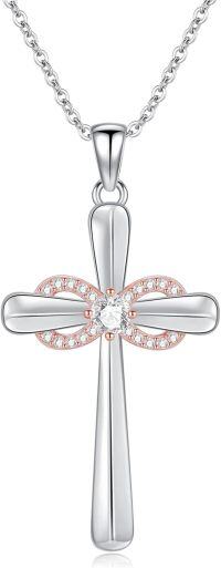 wholesale 925 Sterling Silver Butterfly Infinity Cross Pendant Necklace with Cubic Zirconia and Chain for Women Girls  43cm Length-Style-Infinity Cross