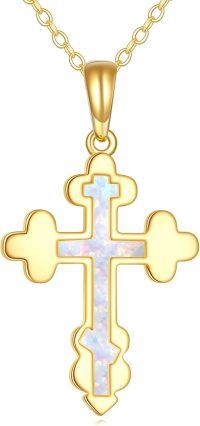 wholesale 14K Gold Opal Inlay Christian Cross Pendant Necklace for Women - Elegant Religious-Opal Orthodox Cross