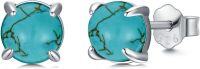 wholesale Sterling Silver Real Turquoise 6mm 12mm Round Stud Earrings-4mm
