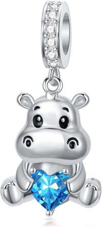 wholesale 925 Sterling Silver Birthstone Hippo Charm for Bracelets Jewelry-12-Dec-Hippo