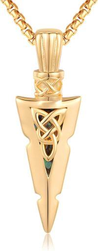 wholesale Gold 925 Sterling Silver Arrowhead Pendant Necklace  with Opal and Knotwork Design - Mens Womens Celtic Viking Jewelry-D-Gold