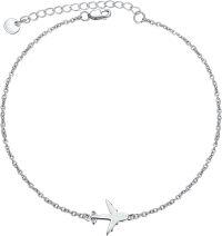 wholesale 925 Sterling Silver White Opal Plane Charm Adjustable Chain Anklet Bracelet-Airplane