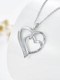wholesale 925 Sterling Silver Double Heart Pendant with Cubic Zirconia and Engraved I Love You Forever - 18 inch Chain-0-5