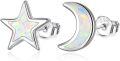 wholesale 925 Sterling Silver White Opal Crescent Moon & Star Stud Earrings Celestial s for Women Girls-0-27
