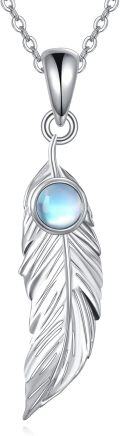 wholesale 925 Sterling Silver Moonstone Feather Pendant Necklace - Bohemian Dreamcatcher s for Her-0-0