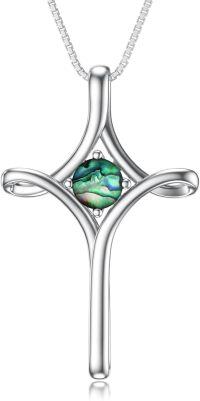 wholesale  Sterling Silver Birthstone Cross Necklace for Women Fine Jewelry Gift -Abalone Shell