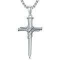 wholesale 925 Sterling Silver Cross Pendant With Nail Details On Chain Necklace-0-23