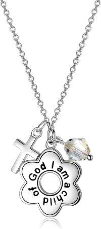 wholesale Sterling Silver Daisy Child of God Necklace for Girls Baptism Communion Birthday-Aurora Borealis-Color Changing
