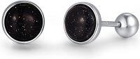 wholesale 925 Sterling Silver Black Druzy Round Stud Earrings with Twisted Post - Small Size 5MM-Blue Sandstone