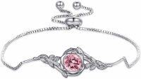 wholesale 925 Sterling Silver Pink Zircon & Tourmaline Vintage Rose Birthstone Bracelet for Women-Oct-Pink