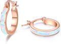 wholesale 925 Sterling Silver Rose Gold Plated Blue Pink White Fire Opal Huggie Hoop Earrings for Women-0-0