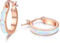 wholesale 925 Sterling Silver Rose Gold Plated Blue Pink White Fire Opal Huggie Hoop Earrings for Women-A-Rose Gold-White
