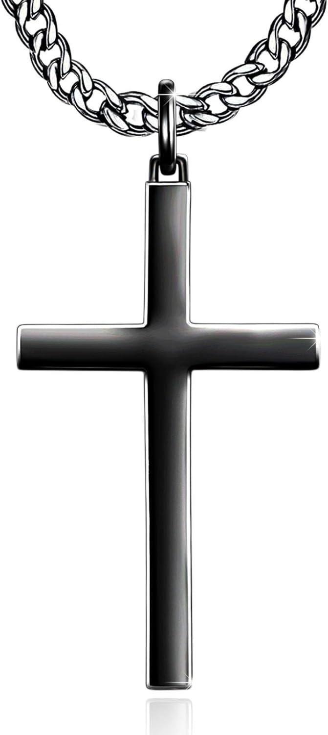 wholesale Stainless Steel Black Plated Mens Cross Pendant Necklaces for Men s 24 Chain-0-0