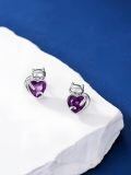 wholesale 925 Sterling Silver Cat Earring With Purple Heart Charm-0-1
