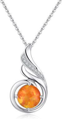 wholesale 925 Sterling Silver & Opal Phoenix Necklace - Lucky Renewal Romantic Colorful Jewelry Gift for Women-1-January Opal