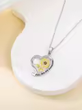 TOUPOP Sterling Silver Zircon Sunflower Heart Pendant Necklace For Women-0-2
