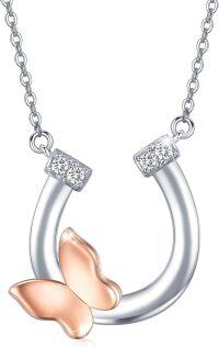 wholesale 925 Sterling Silver Horseshoe & Rose Gold Butterfly Pendant Necklace for Women Gifts for Her Valentines Day Jewelry-D-Horseshoe