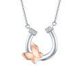 wholesale 925 Sterling Silver Horseshoe & Rose Gold Butterfly Pendant Necklace for Women Gifts for Her Valentines Day Jewelry-0-0