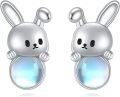 wholesale 925 Sterling Silver Blue Moonstone Rabbit Stud Earrings for Women Girls -0-0
