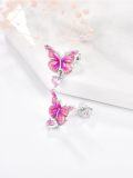 wholesale 925 Sterling Silver Pink Butterfly Heart Stud Earrings for Women Hypoallergenic -0-2