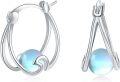 wholesale 925 Sterling Silver Moonstone Huggie Hoop Earrings for Women Girls Minimalist  48mm Diameter-0-0
