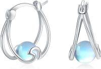 wholesale 925 Sterling Silver Moonstone Huggie Hoop Earrings for Women Girls Minimalist  48mm Diameter-Moonstone Earrings