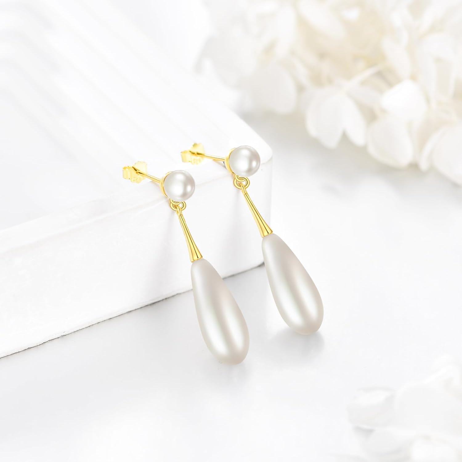 Sterling Silver Pearl Dangle Drop Earrings for Women Birthday Gifts-0-5