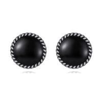 wholesale 925 Sterling Silver Classic Round Black Pearl Earrings-Silver Black Onyx Stud Earrings