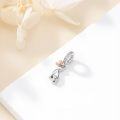 wholesale 925 Sterling Silver Cat with Rose Gold Flower and CZs Dangle Charm Pendant for Bracelet Necklace Jewelry Making Supplies Gifts Women Girls Kids Teens-0-1