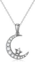 wholesale 14K Gold Crescent Moon & Star CZ Pendant Necklace - 14K Gold Tone Chain (16-18 inch)-0-0