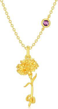 wholesale  18K Gold-Plated & 925 Sterling Silver December Birth Flower Necklace with Narcissus/Holly/Daisy Pendant - Adjustable Chain-Oct-Marigold