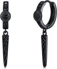 wholesale Black 925 Sterling Silver Gothic Punk Norse Rune Wolf Head Valknut Drop Dangle Earrings-Viking earrings