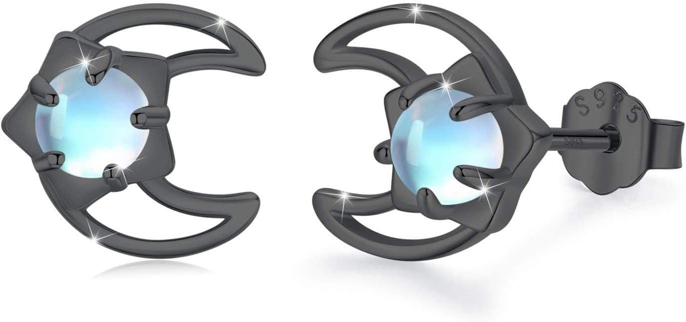 wholesale 925 Sterling Silver Blue Moonstone Crescent Stud Earrings for Women-0-1